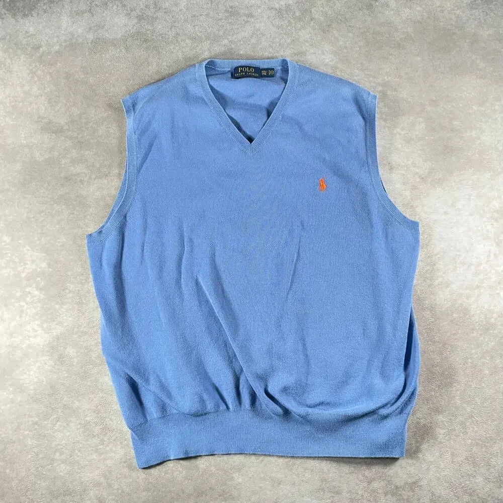 Polo Ralph Lauren Light Blue Knit Sweater Pima Vest Men’s XL
